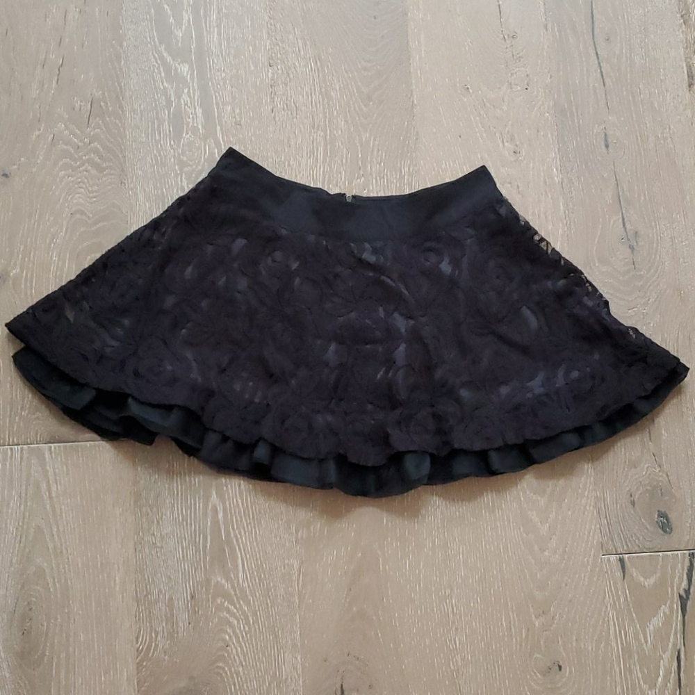 Guess black lace A-line skirt with tulle edge